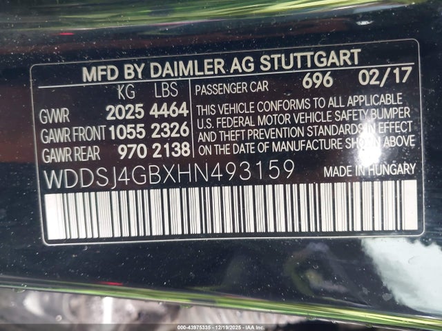 Продаж на аукціоні авто 2017 Mercedes-benz Cla 250 4matic, vin: WDDSJ4GBXHN493159, номер лоту: 43975335