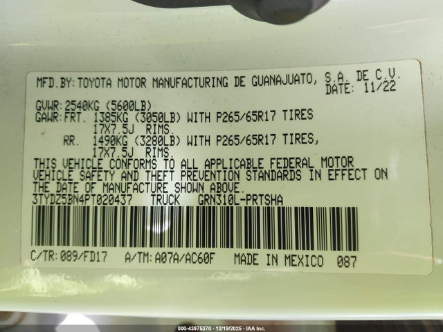 2023 Toyota Tacoma Trd Sport მანქანა იყიდება აუქციონზე, vin: 3TYDZ5BN4PT020437, აუქციონის ნომერი: 43975370