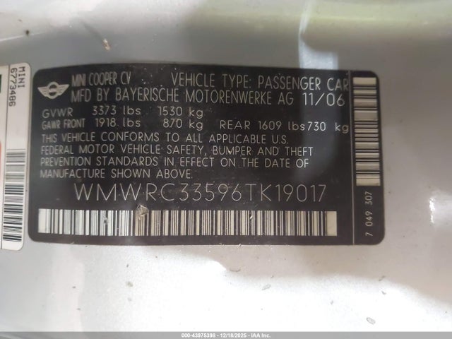 2006 MINI COOPER WMWRC33596TK19017 Photo 8