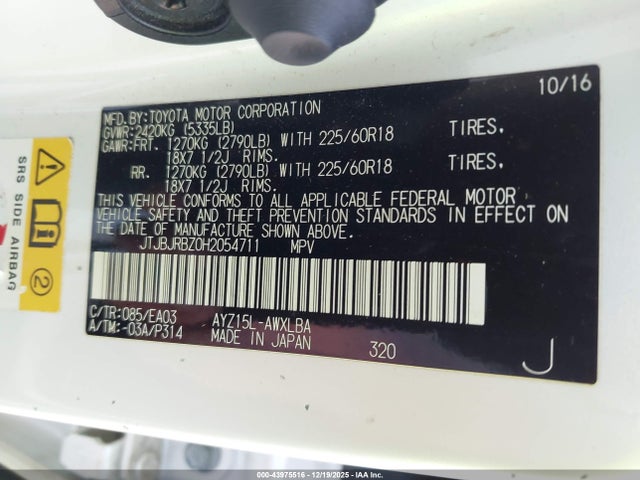 JTJBJRBZ0H2054711 Lexus NX 300H