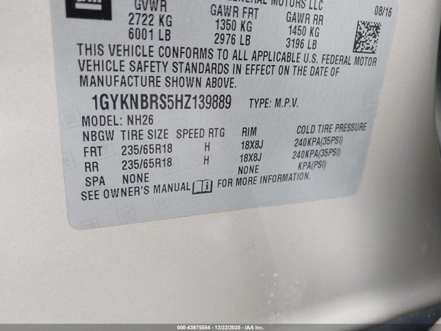 2017 CADILLAC XT5 1GYKNBRS5HZ139889 Photo 8