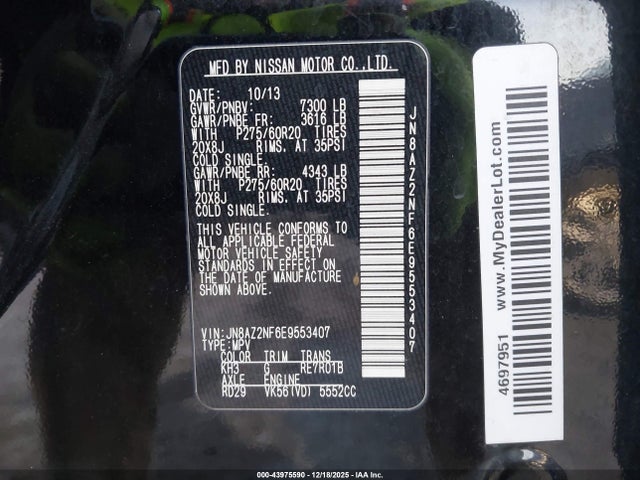 Продаж на аукціоні авто 2014 Infiniti Qx80, vin: JN8AZ2NF6E9553407, номер лоту: 43975590