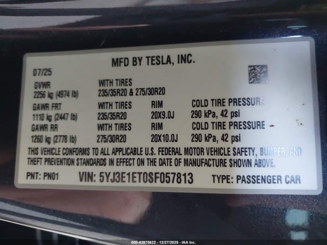 2025 TESLA MODEL 3 5YJ3E1ET0SF057813 Photo 8