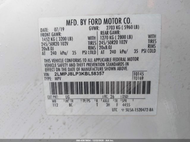 2019 LINCOLN NAUTILUS 2LMPJ8LP3KBL58357 Photo 8