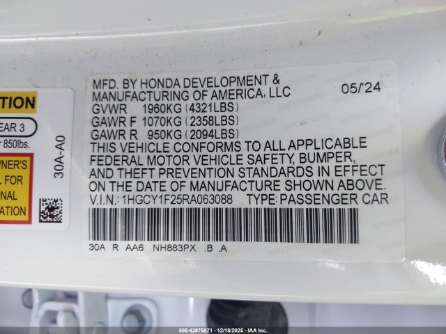 1HGCY1F25RA063088 Honda ACCORD LX
