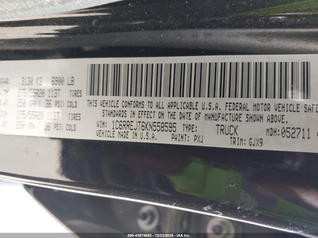 1C6RREJT6KN558595 RAM 1500 Laramie 4x2 5&#039;7 Box