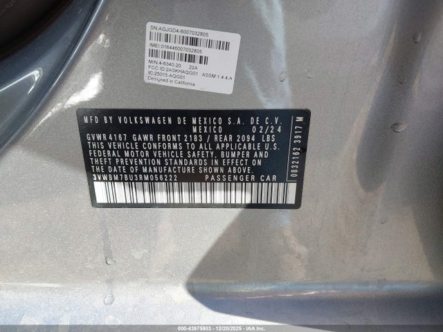 Aukcja sprzedaży 2024 Volkswagen Jetta 1.5t Sport, vin: 3VWBM7BU3RM056222, numer aukcji: 43975903