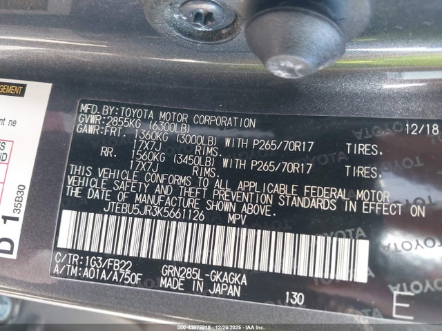 JTEBU5JR3K5661126 Toyota 4RUNNER SR5