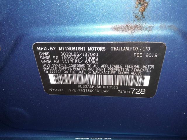 2019 MITSUBISHI MIRAGE ML32A3HJ6KH010513 Photo 8