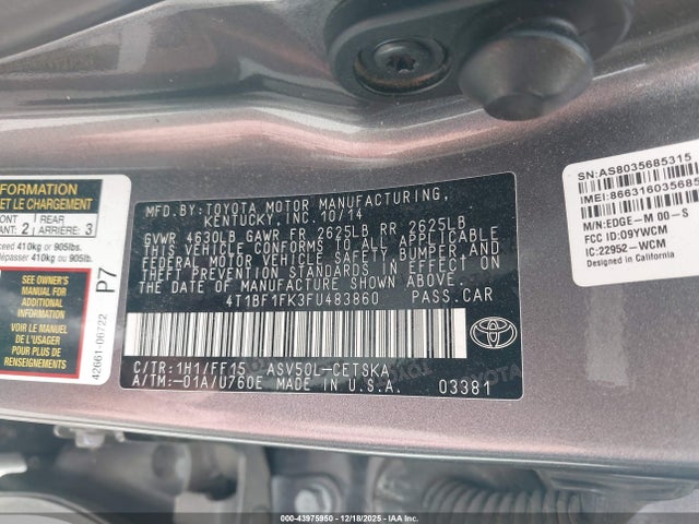 4T1BF1FK3FU483860 Toyota CAMRY SE