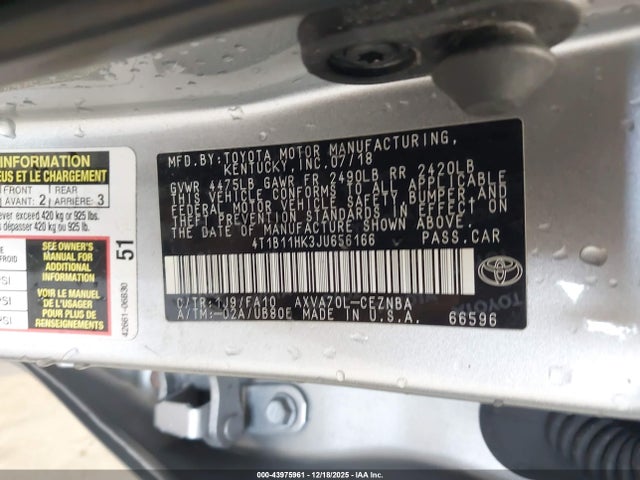 4T1B11HK3JU656166 Toyota CAMRY LE