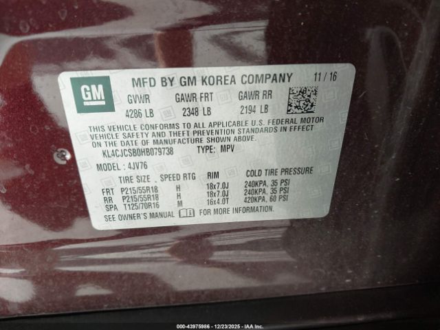 2017 BUICK ENCORE KL4CJCSB0HB079738 Photo 8