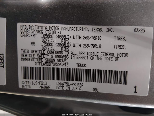 Toyota Tundra Sr5 2025 5TFLA5DB7SX293912 Image 9