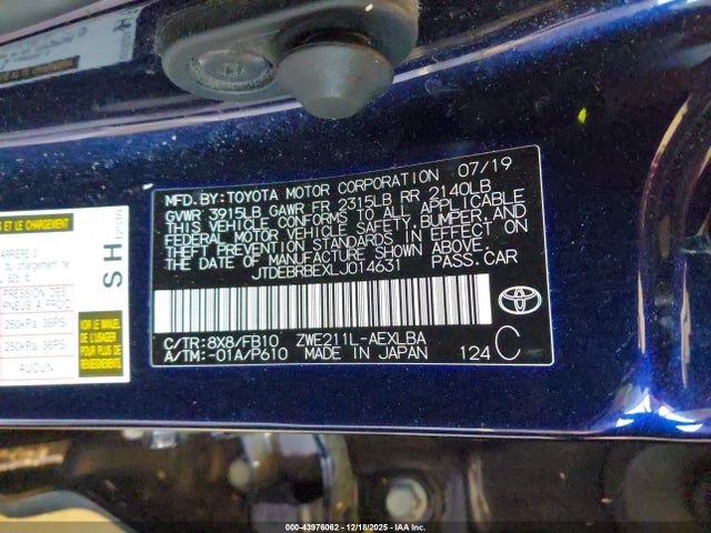 Toyota Corolla Hybrid Le 2020 JTDEBRBEXLJ014631 Image 9