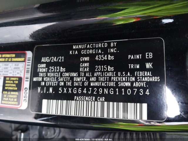 5XXG64J29NG110734 KIA K5 Gt-line