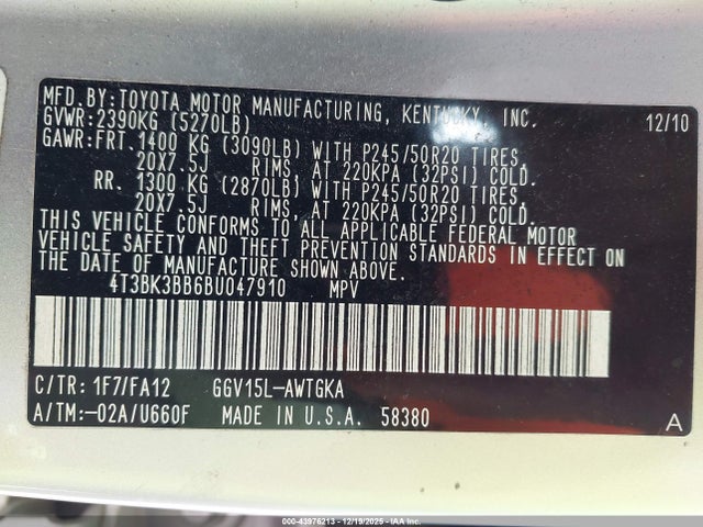 2011 TOYOTA VENZA 4T3BK3BB6BU047910 Photo 8