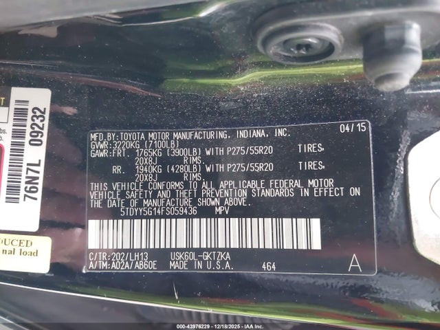 5TDYY5G14FS059436 Toyota Sequoia Platinum 5.7l V8