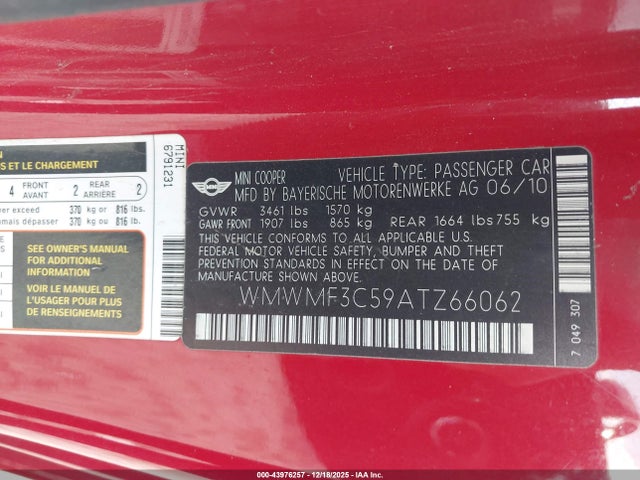 2010 MINI COOPER WMWMF3C59ATZ66062 Photo 8