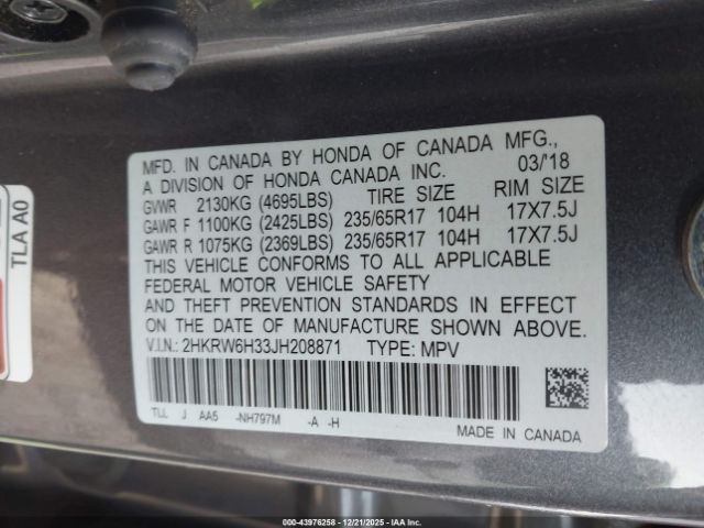 2018 HONDA CR-V 2HKRW6H33JH208871 Photo 8