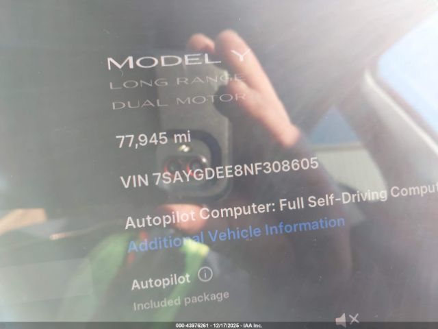 2022 TESLA MODEL Y 7SAYGDEE8NF308605 Photo 6