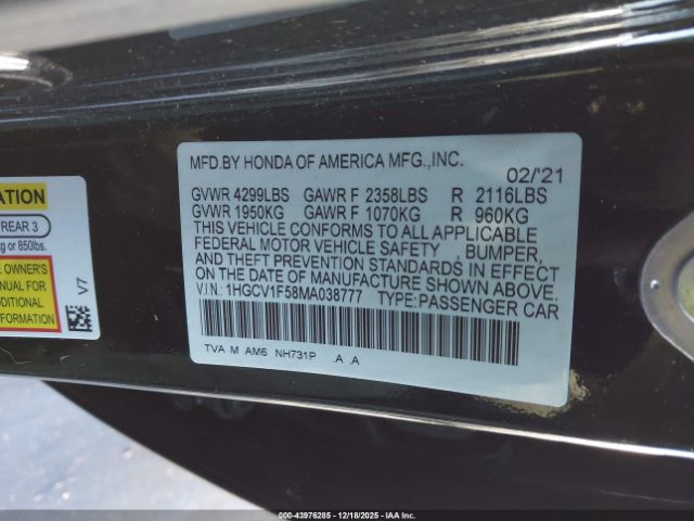 2021 HONDA ACCORD 1HGCV1F58MA038777 Photo 8