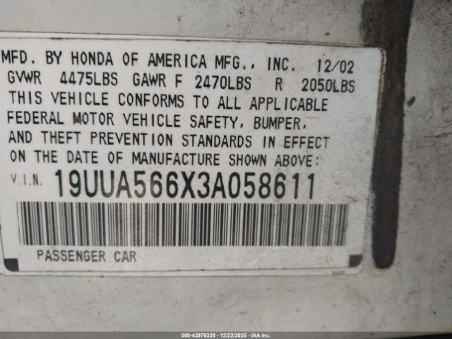 2003 ACURA TL 19UUA566X3A058611 Photo 8