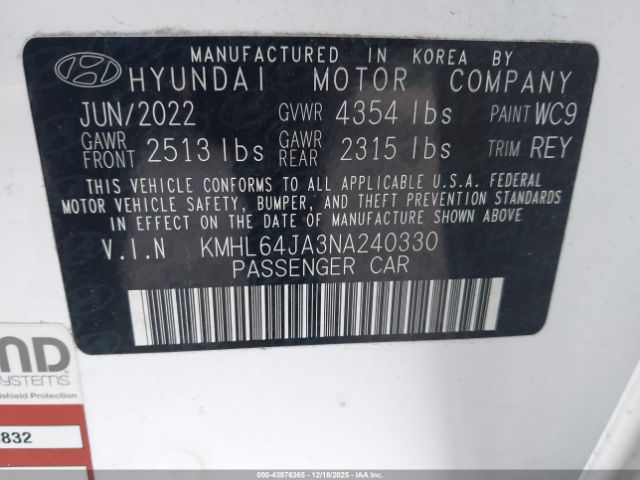 2022 HYUNDAI SONATA KMHL64JA3NA240330 Photo 8
