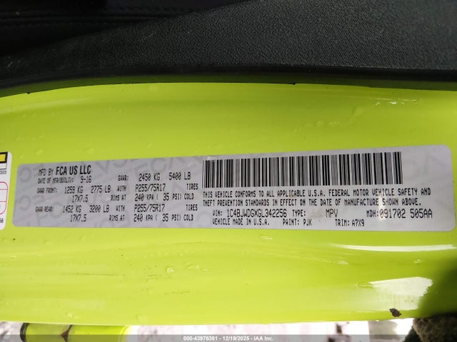 1C4BJWDGXGL342256 Jeep Wrangler Unlimited Sport