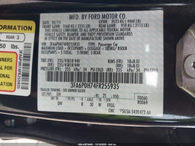 2015 FORD FUSION 3FA6P0H74FR255935 Photo 8