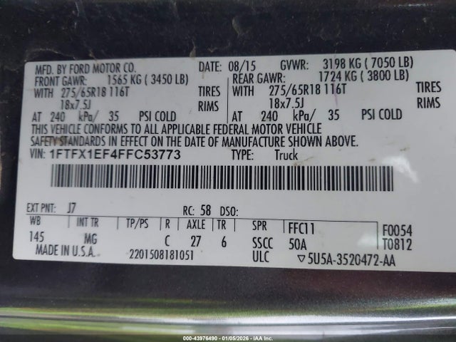 Ford F-150 Xlt 2015 1FTFX1EF4FFC53773 Image 9