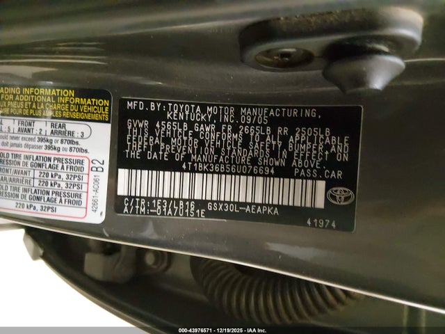Aukcja sprzedaży 2006 Toyota Avalon Limited, vin: 4T1BK36B56U076694, numer aukcji: 43976571
