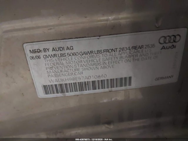 2007 AUDI A4 WAUKH98E57A010840 Photo 8