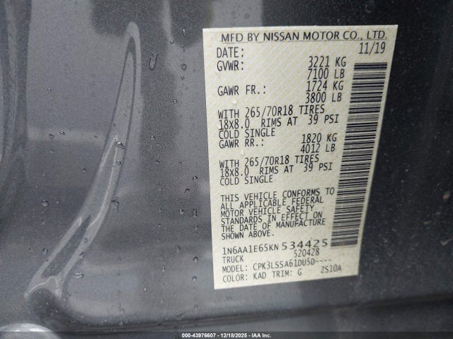 Nissan TITAN SV 2019 1N6AA1E65KN534425 Image 9