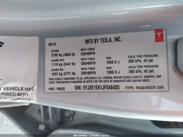 2018 TESLA MODEL 3 5YJ3E1EA1JF048485 Photo 8