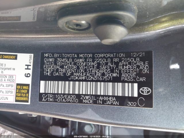 2022 TOYOTA PRIUS JTDKAMFU2N3167571 Photo 8
