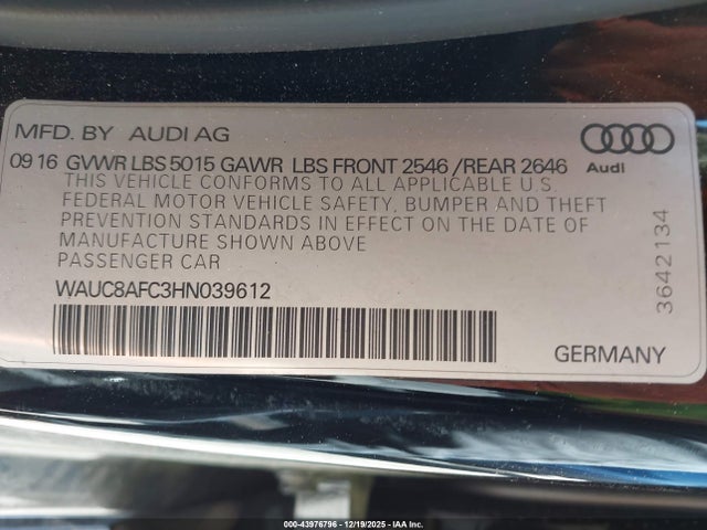 2017 AUDI A6 WAUC8AFC3HN039612 Photo 8