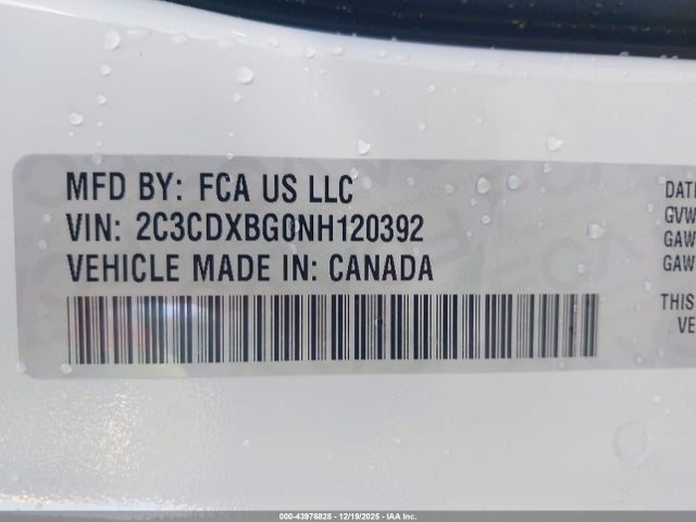 2C3CDXBG0NH120392 Dodge Charger Sxt Rwd