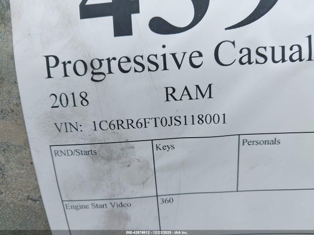 43976912 :رقم المزاد ، 1C6RR6FT0JS118001 vin ، 2018 Ram 1500 Tradesman  4x2 6'4 Box مزاد بيع