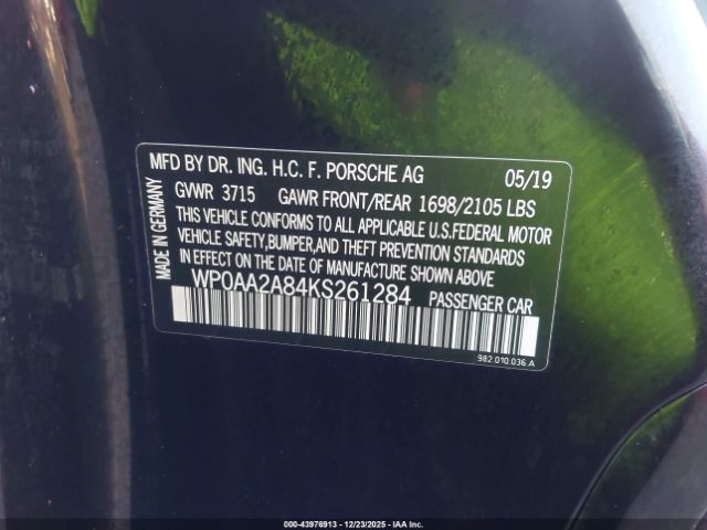 2019 PORSCHE 718 CAYMAN WP0AA2A84KS261284 Photo 8