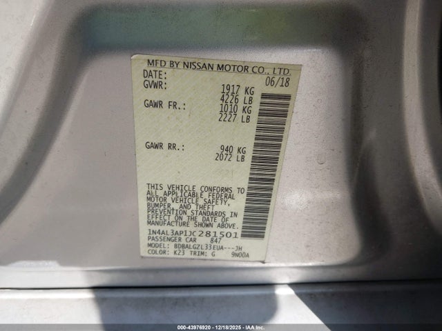 Nissan Altima 2.5 S 2018 1N4AL3AP1JC281501 Image 9