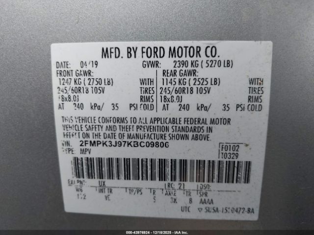 2019 FORD EDGE 2FMPK3J97KBC09806 Photo 8