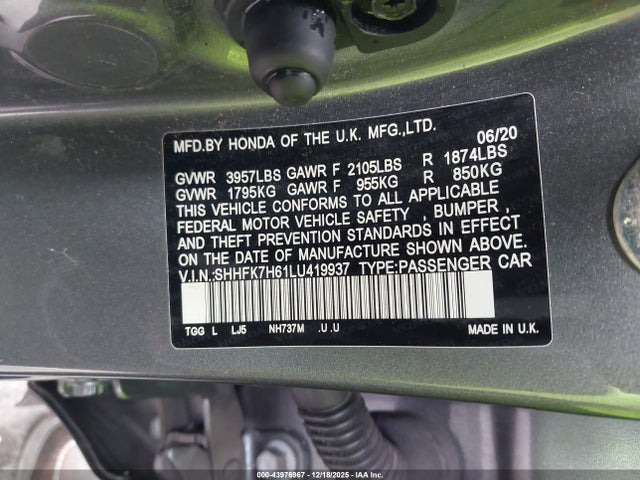 Honda CIVIC EX 2020 SHHFK7H61LU419937 Image 9