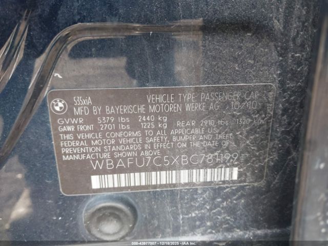 2011 BMW 535I WBAFU7C5XBC781199 Photo 8