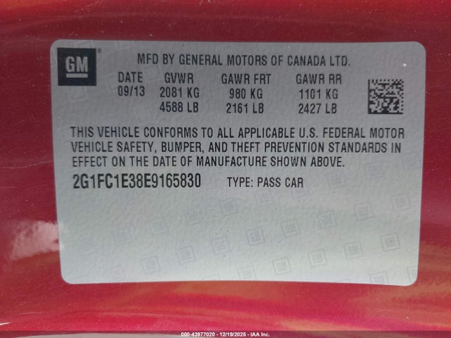 Chevrolet Camaro 2lt 2014 2G1FC1E38E9165830 Image 9