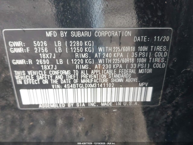 Subaru Outback Onyx Edition Xt 2021 4S4BTGLDXM3141102 Image 9