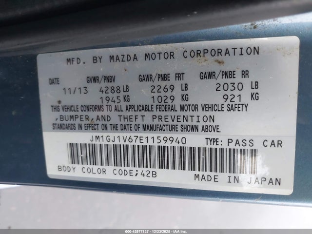 JM1GJ1V67E1159940 Mazda Mazda6 I Touring