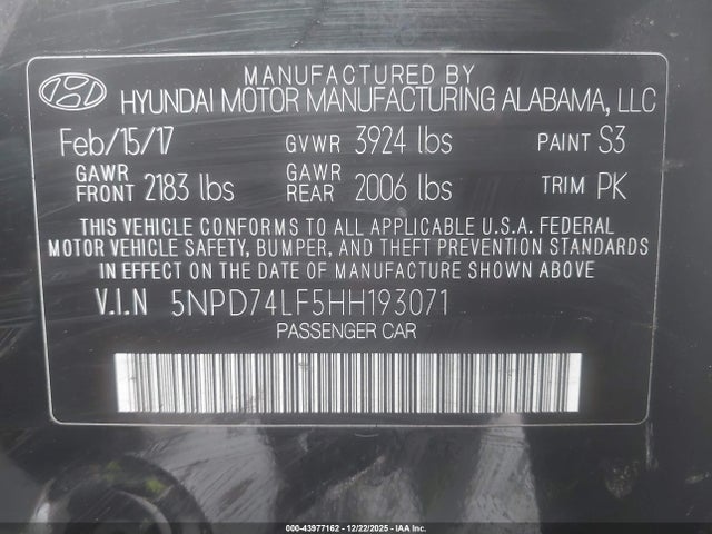 Hyundai Elantra 2017 5NPD74LF5HH193071 Image 9