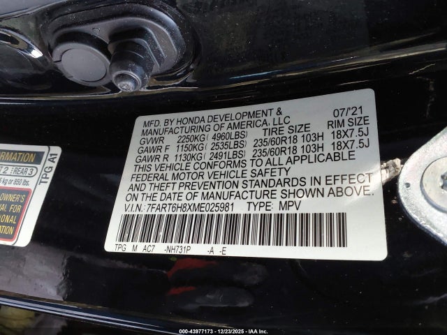 7FART6H8XME025981 Honda Cr-v Hybrid Ex-l