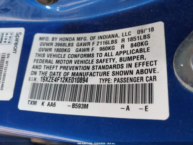 2019 HONDA INSIGHT 19XZE4F12KE010894 Photo 8