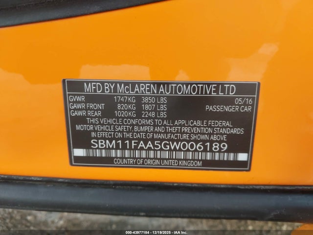 Mclaren 650S 2016 SBM11FAA5GW006189 Image 9